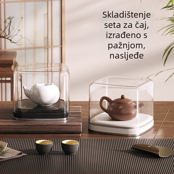 Prozirna prašna kutija za čajni set i stalak za izlaganje čajnika; pogodna za Yixing ljubičastu pijesku čajnike, Kung Fu čajnike, keramičke čajnike i zdjele s poklopcima