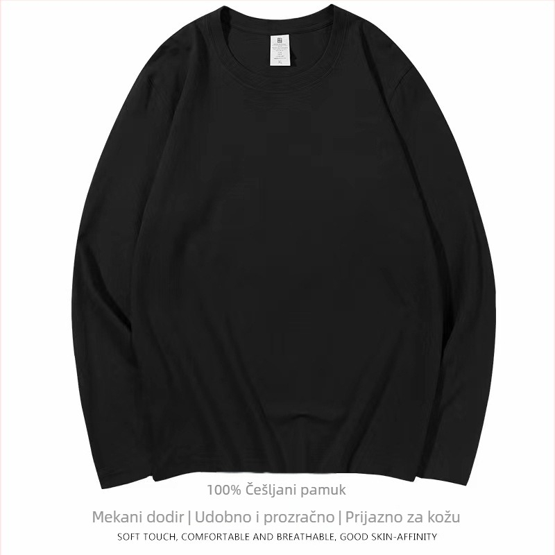 Unisex 220 g teški pamuk s dugim rukavima, okrugli izrez, osnovni sloj, jednobojna