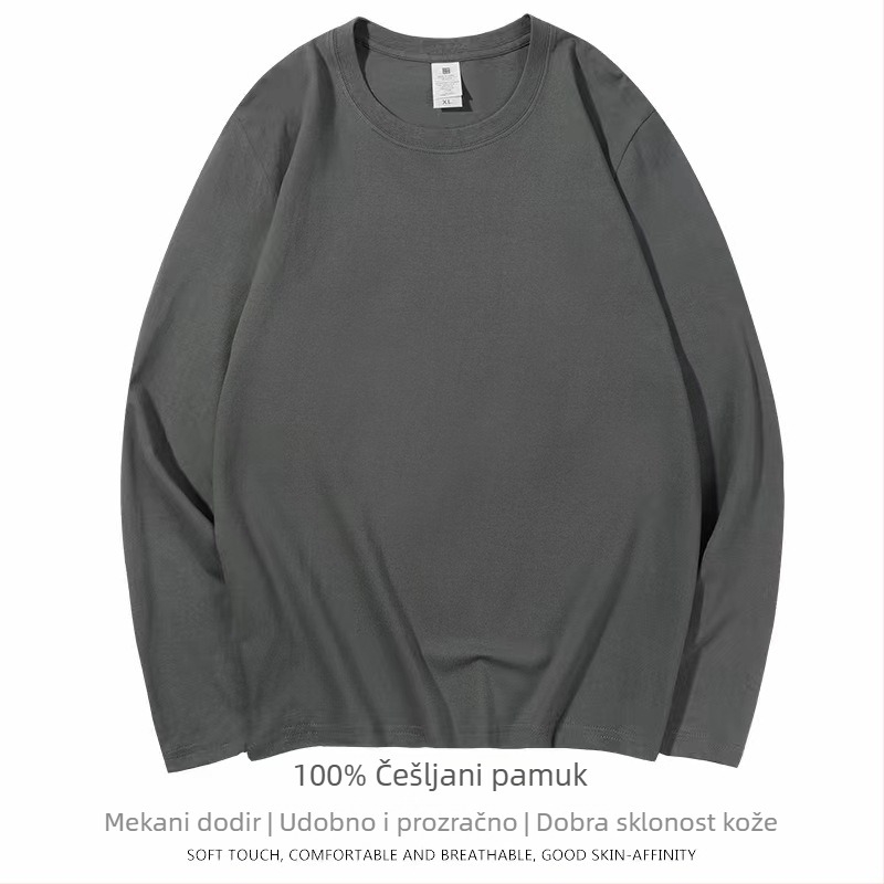 Unisex 220 g teški pamuk s dugim rukavima, okrugli izrez, osnovni sloj, jednobojna