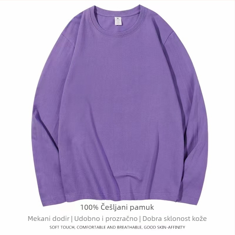 Unisex 220 g teški pamuk s dugim rukavima, okrugli izrez, osnovni sloj, jednobojna