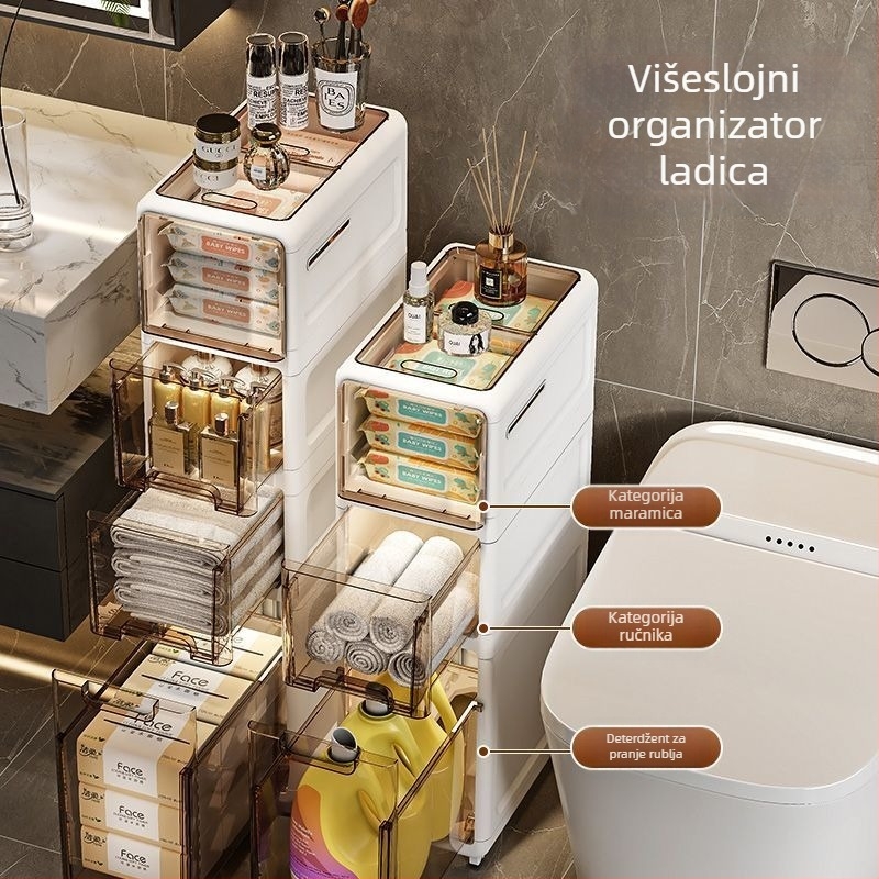 Uski podni ormar za kupaonicu s višestrukim policama