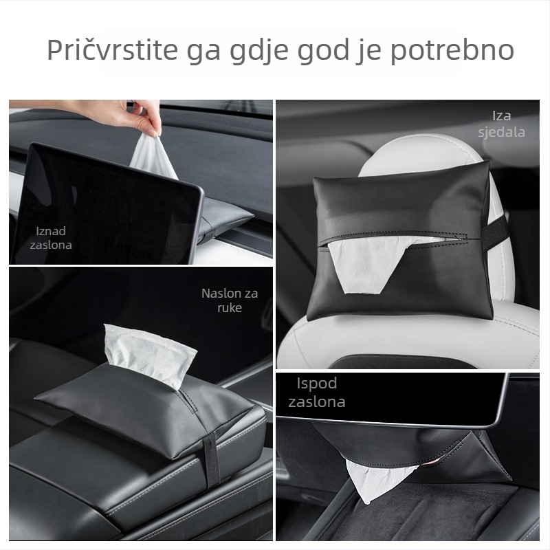 Kožna kutija za maramice u automobilu za Tesla Model Y i Model 3 (ažurirana verzija) skriven pretinac za maramice