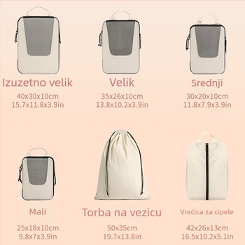 Šestodjelni skup kompresijskih putničkih vrećica za organiziranje prtljage i pohranu odjeće, prijenosne vrećice