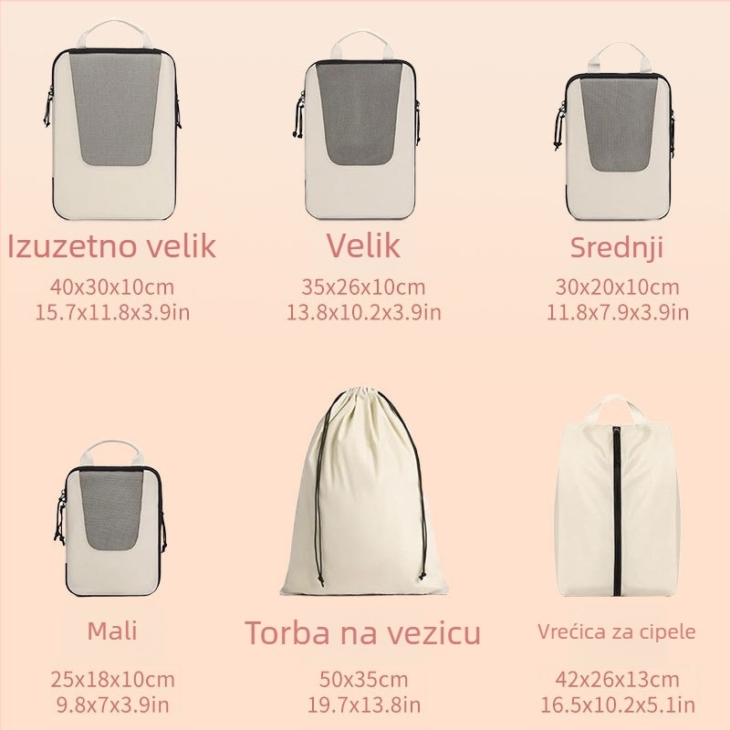 Šestodjelni skup kompresijskih putničkih vrećica za organiziranje prtljage i pohranu odjeće, prijenosne vrećice