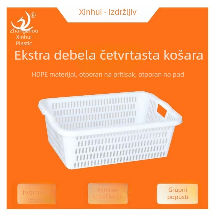 Plastična košara za pohranu s odvodnim otvorima, kvadratni sito, košarica za pranje i organizaciju