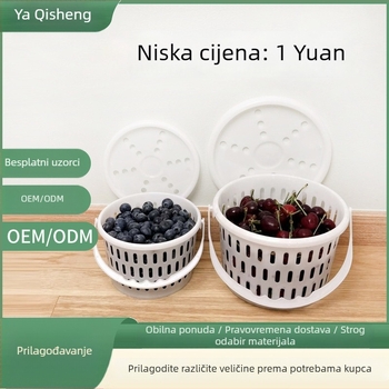 Bijeli plastični okrugli koš s poklopcem, lagano prijenosan za voće