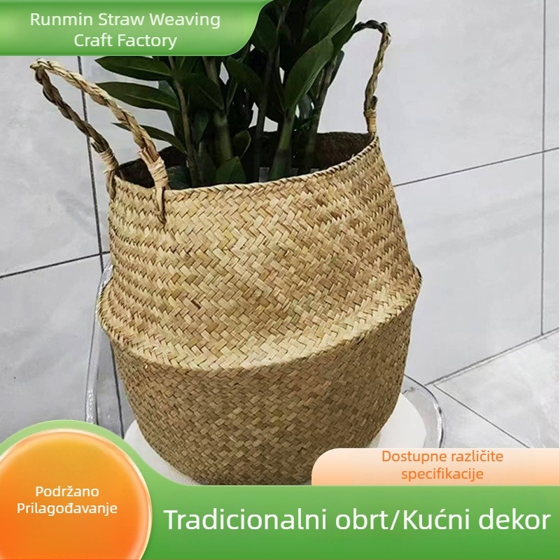 Koš od slame u europskom stilu, promjera 35 cm, za dekoraciju biljaka i dvostruko skladištenje