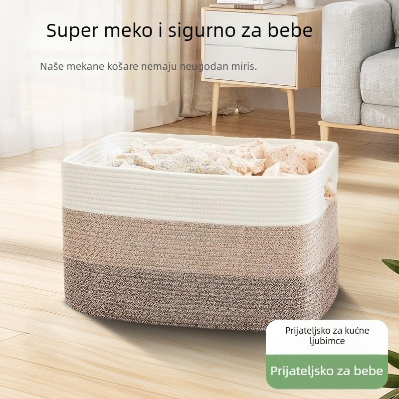 Nova ručno pletena košara za pohranu od pamukovog konca, s dizajnom boja blokova, za grickalice, kućanske predmete i prljavo rublje