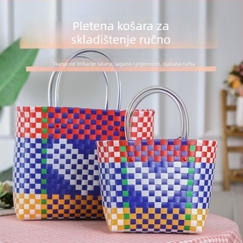 Ručna pletena ženska torbica u obliku srca, šaren dizajn, velik kapacitet za pohranu