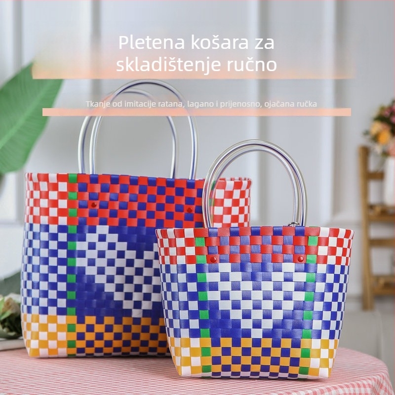 Ručna pletena ženska torbica u obliku srca, šaren dizajn, velik kapacitet za pohranu
