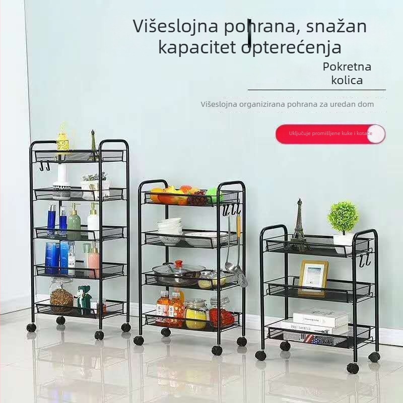 Kuhinjski kolica za skladištenje s pet polica na kotačima