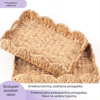Pletena košara za skladištenje od slame s ručkom i čipkastim rubom — stolni organizator za knjige, igračke, kuhinjske začine, čajne vrećice i užine