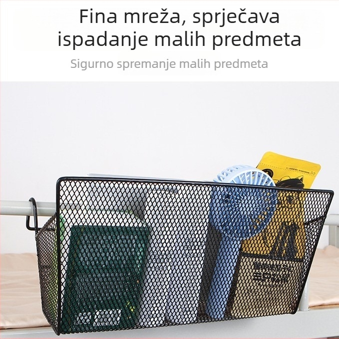 Koš za pohranu za studentsku sobu: metalni viseći koš uz gornju palandu i metalni nosač za pohranu uz krevet