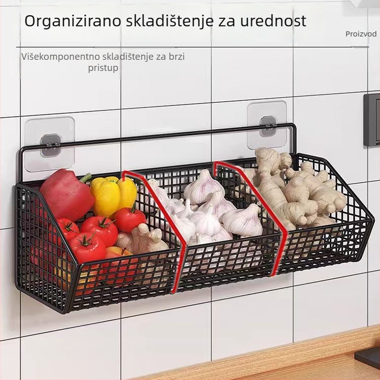 Viseći koš za đumbir i češnjak, zidni držač za začine, kuhinjski prostor za pohranu bez bušenja