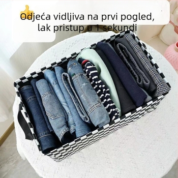 Kutija za pohranu s ladicom, karirani uzorak, nordijskog stila, sklopiva, velika kapaciteta, kvadratnog oblika