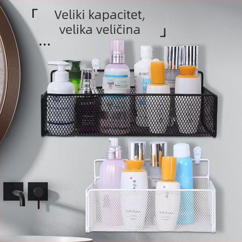 Zidni nosač bez bušenja za kupaonicu i kuhinju, polica za stolnu površinu i koš za skladištenje