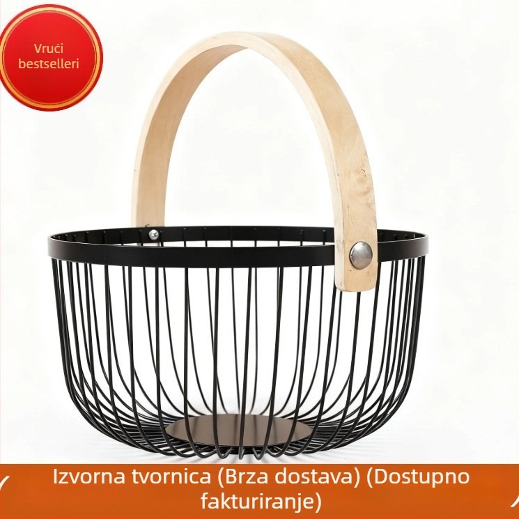 Nordijski stil košara za pohranu s drvenom ručkom za ručak, pohranu hrane, lijekove, povrće i voće