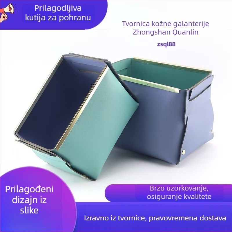 Košara za pohranu od kože sa zlatnim rubom, stolni organizator za kozmetiku i sitne predmete, velik kapacitet, sklopiva za dnevni boravak