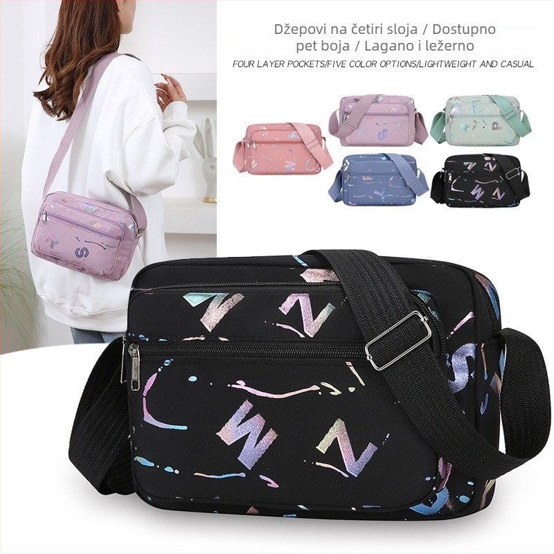 Ženska crossbody torba s printom, Oxford platna, srednje veličine, zatvarač, džep za ID, svakodnevna upotreba
