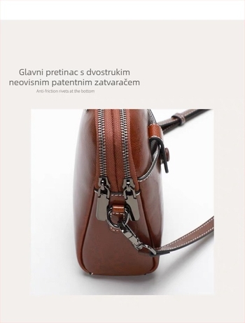 Ženska mini crossbody torbica od prave kože, s džepom za telefon, kompaktni kvadratni dizajn