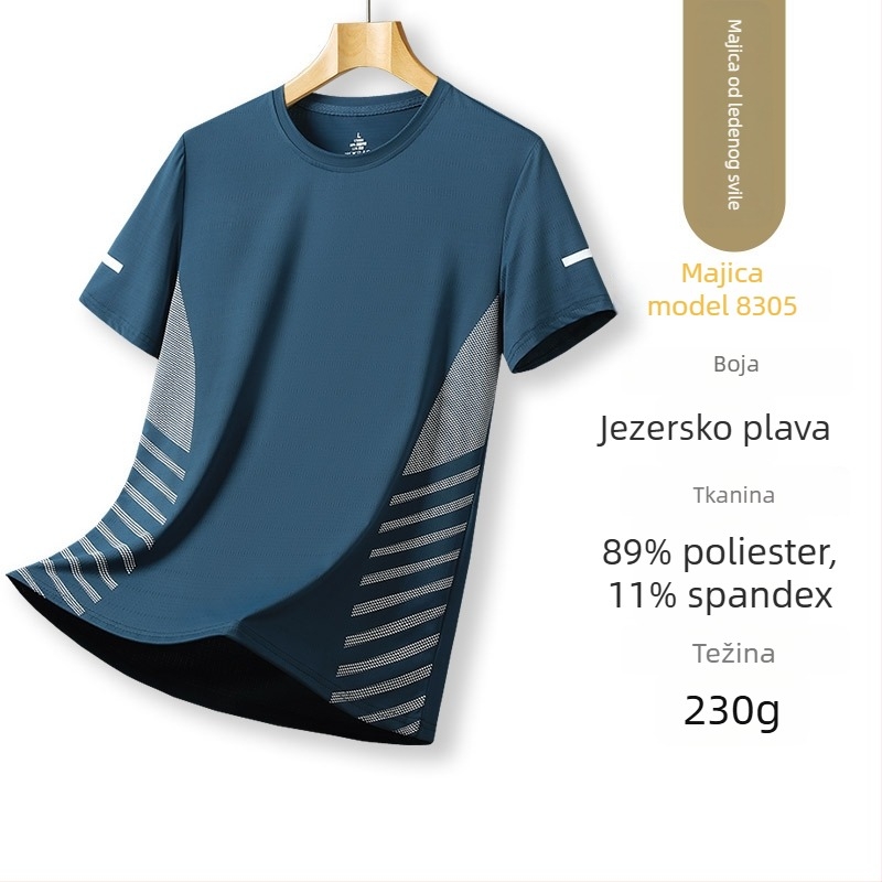 Muška kratkih rukava od ice silk materijala, lagano ljeto, brzo suši, slobodan kroj, svestrano trening majica