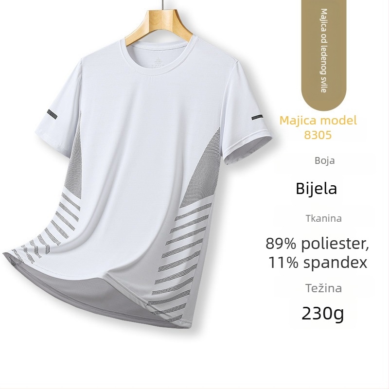 Muška kratkih rukava od ice silk materijala, lagano ljeto, brzo suši, slobodan kroj, svestrano trening majica