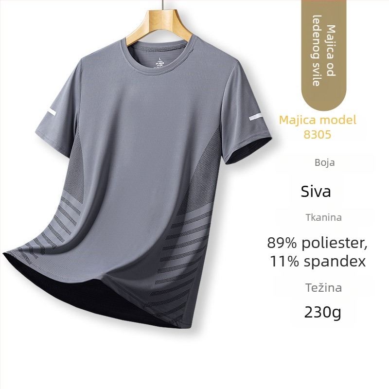 Muška kratkih rukava od ice silk materijala, lagano ljeto, brzo suši, slobodan kroj, svestrano trening majica