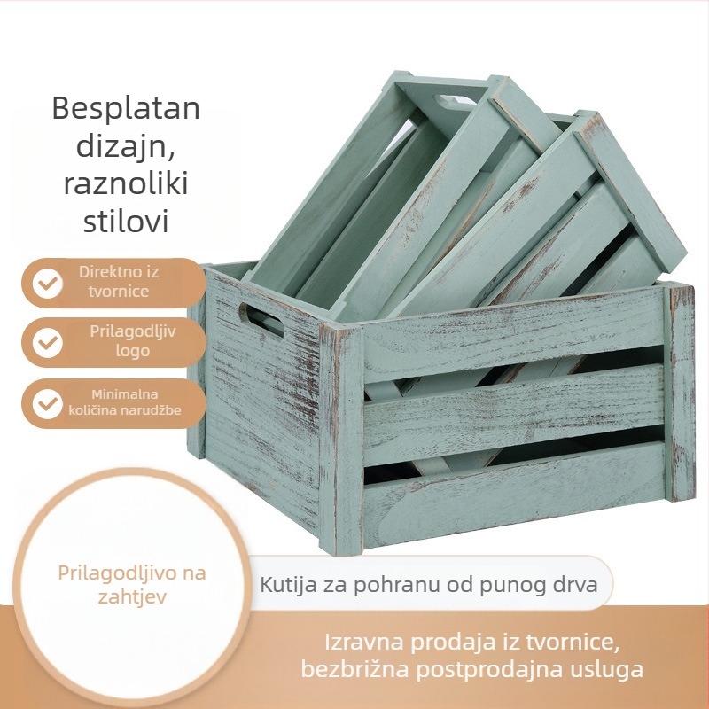 Masivna drvena košarica za pohranu, pravokutnog oblika, retro dizajn za izlaganje