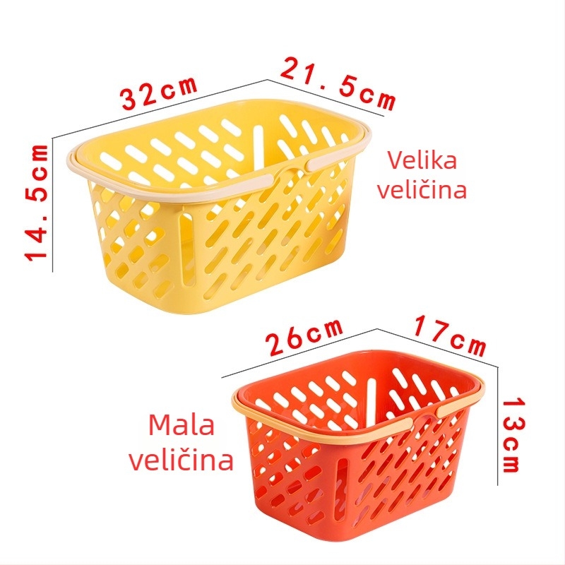 Velika plastična košara s ručkom i perforiranim dizajnom, za rublju, voće i povrće, skladištenje u kupaonici