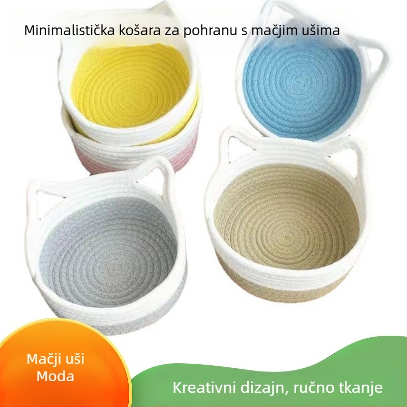 Koš za pohranu s mačjim ušima od pamukog užeta, moderan i jednostavan dizajn, za dječje užine i igračke, koš za rublje u kupaonici