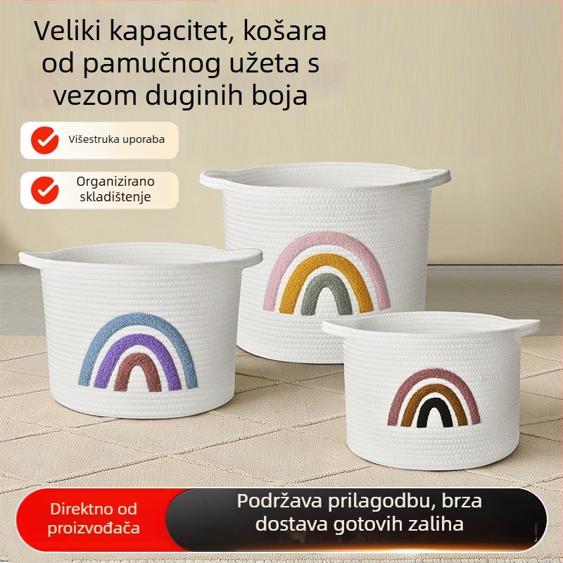 Pletena košara za pohranu od pamukovog užeta, za dnevni boravak, organiziranje igračaka i sitnica, slatka košara za rublje
