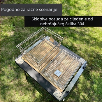 Vanjski sklopivi stol od 304 nehrđajućeg čelika, s odvodnim otvorima, plave boje, višenamjenski, lako za skladištenje