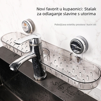 Zidna polica za kupaonicu sa usisnom čašom, bez bušenja, uklonjiva, s odvodom