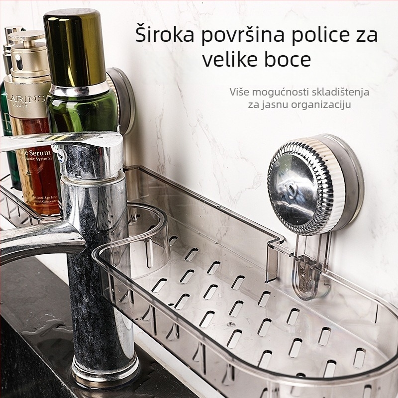 Zidna polica za kupaonicu sa usisnom čašom, bez bušenja, uklonjiva, s odvodom