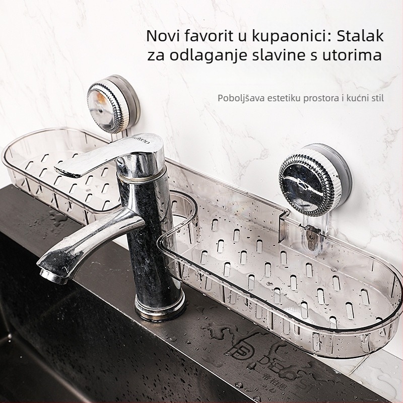 Zidna polica za kupaonicu sa usisnom čašom, bez bušenja, uklonjiva, s odvodom