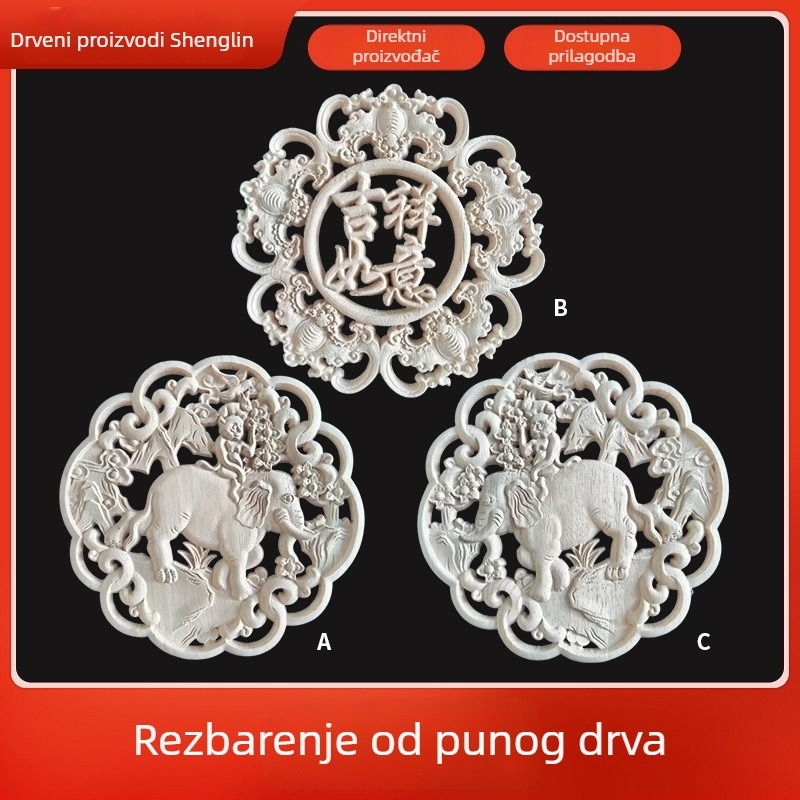 Drveni dekorativni aplikačni ukras s cvjetnim motivom, kružnog i ovalnog oblika, za vrata ormarića, europski stil