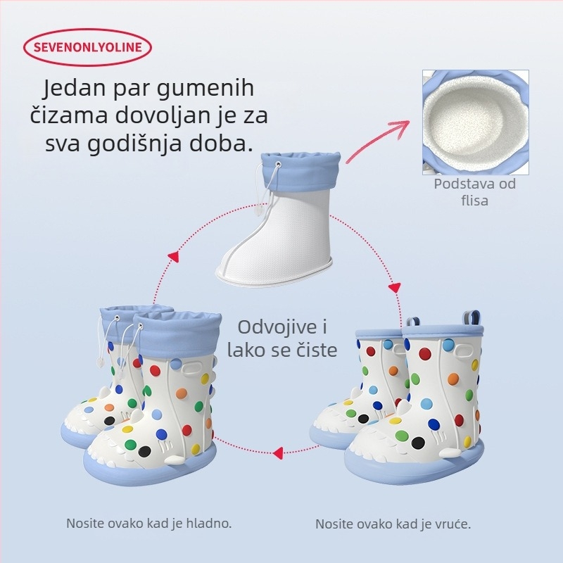 Rainbow Bean dječje kišne čizme s fleece podstavom, četiri sezone, dvostruki način nošenja, vodootporne, unisex