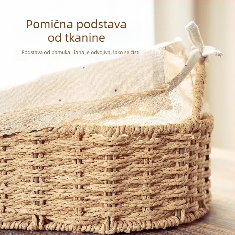 Ručno pleteni koš za pohranu sitnica, koš od umjetnog ratana, organizator za dnevni boravak i hodnik – za ključeve, daljinske upravljače, pribor i sitne predmete