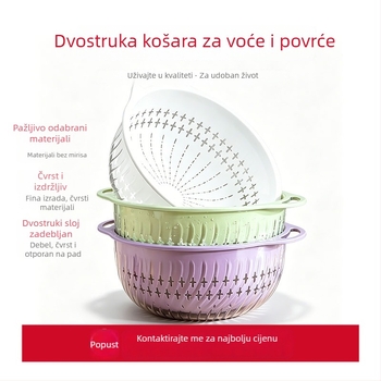 Prilagođeni kuhinjski dvostruki košar za pranje povrća i voća, prozirna, velik kapacitet, plastična