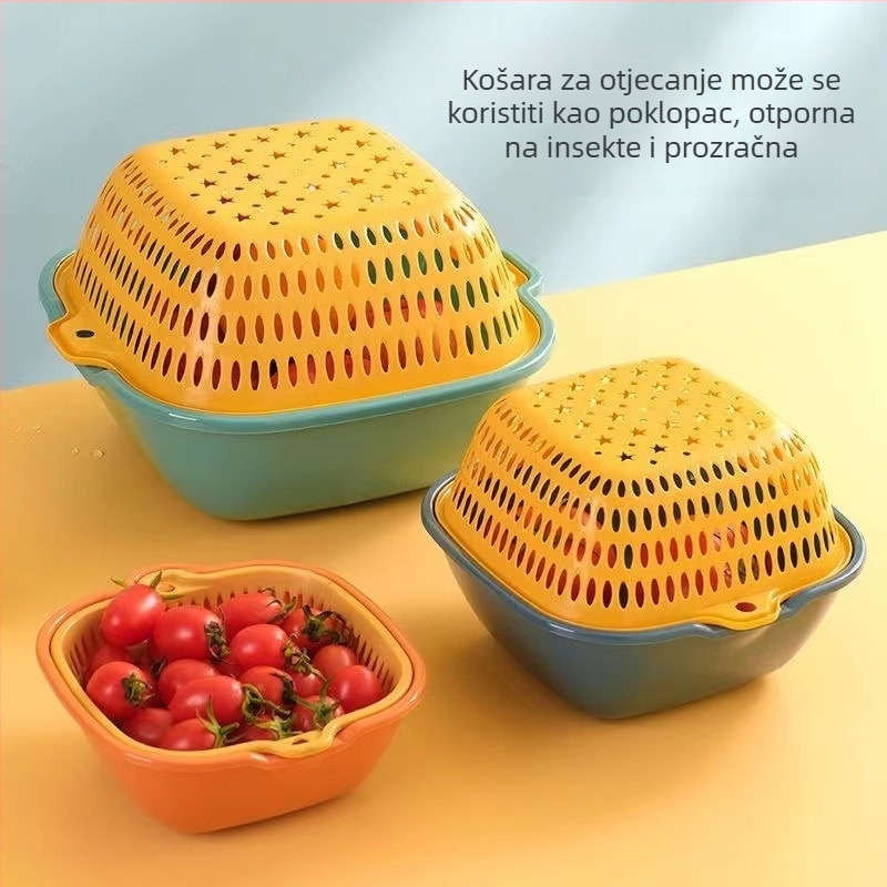 Dvodijelni odvodni koš za povrće i voće, plastični koš za pranje i skladištenje