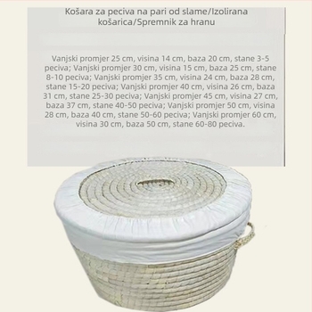 Izolirani parni koš s poklopcem, koš od vrbovih pruća i slame, za mantu i kolače, skladištenje i čišćenje