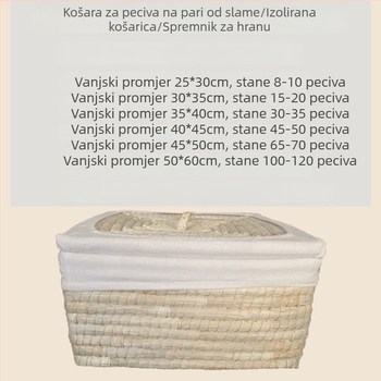 Izolirani parni koš s poklopcem, koš od vrbovih pruća i slame, za mantu i kolače, skladištenje i čišćenje