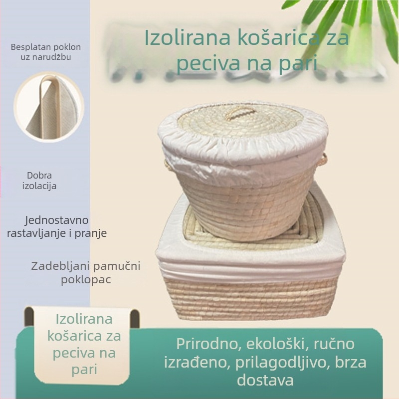 Izolirani parni koš s poklopcem, koš od vrbovih pruća i slame, za mantu i kolače, skladištenje i čišćenje
