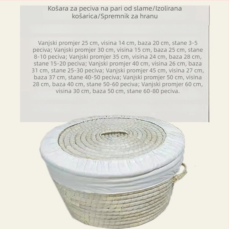 Izolirani parni koš s poklopcem, koš od vrbovih pruća i slame, za mantu i kolače, skladištenje i čišćenje