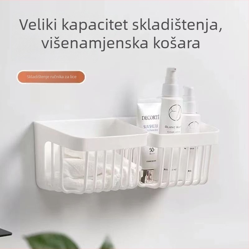 Bijeli zidni koš za odlaganje u kupaonici i uz umivaonik — minimalistički dizajn, montaža bez bušenja