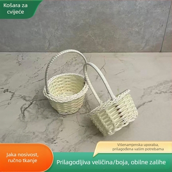 Prijenosna mini košara s imitacijom rotanog pletenja, plastična zidna košarica, rekvizita za fotografiranje, kućno skladištenje i dekorativna košara za cvjetne aranžmane