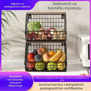 Zidni kuhinjski stalak za pohranu povrća i voća; košara za ručnike i higijenske potrepštine u kupaonici; materijal drvo/bambus; moderan minimalistički, nepravilni stil