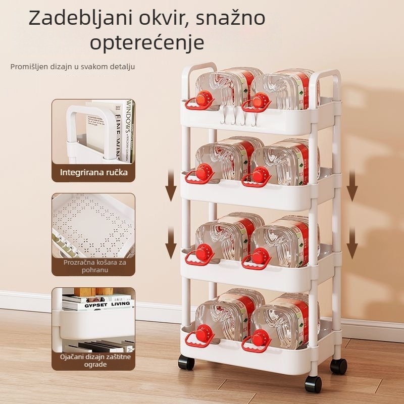 Četveroslojni mobilni stalak za pohranu s okretnim kotačićima
