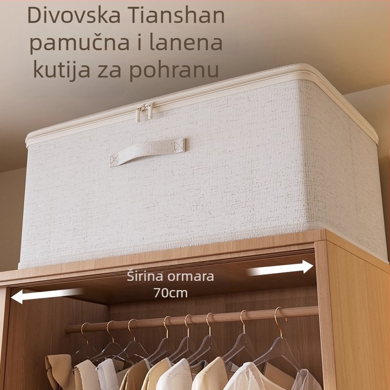 Kutija za skladištenje od pamuka i lana sa poklopcem za odjeću i pokrivače, sklopivi organizator garderobe