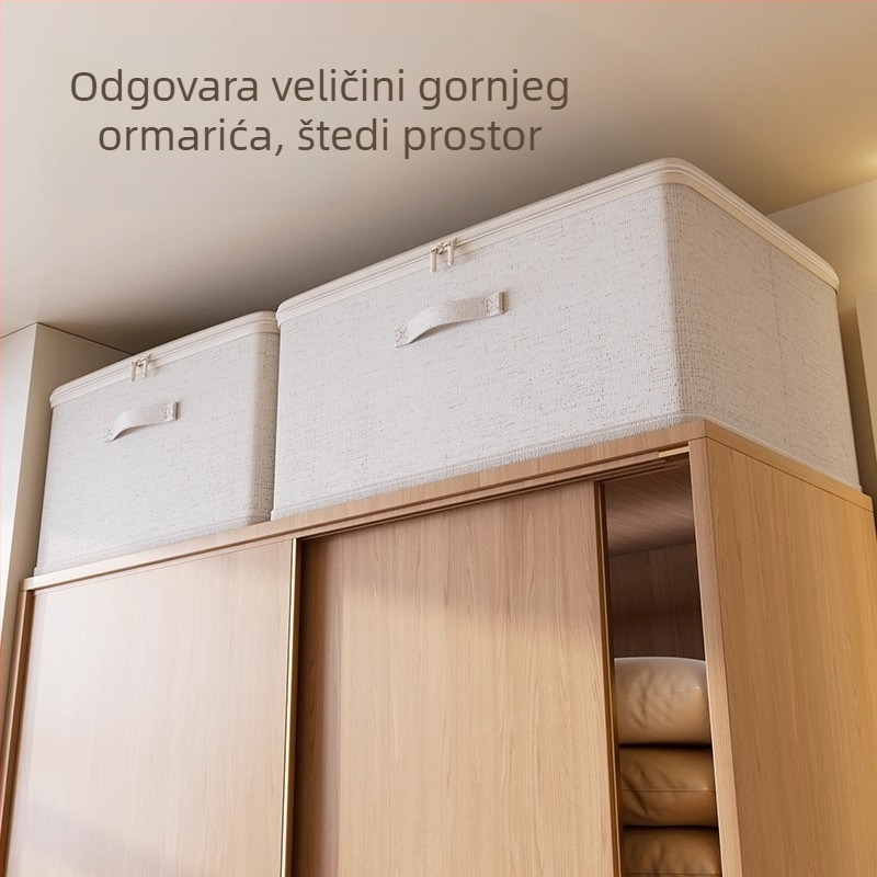 Kutija za skladištenje od pamuka i lana sa poklopcem za odjeću i pokrivače, sklopivi organizator garderobe